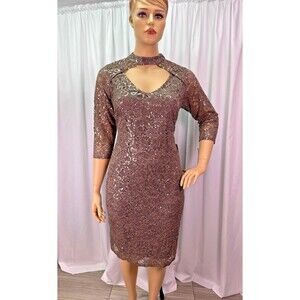 Blu Sage Sequin Lace Choker Neck Dress Taupe Brown 20W NWT Elegant Party Wedding